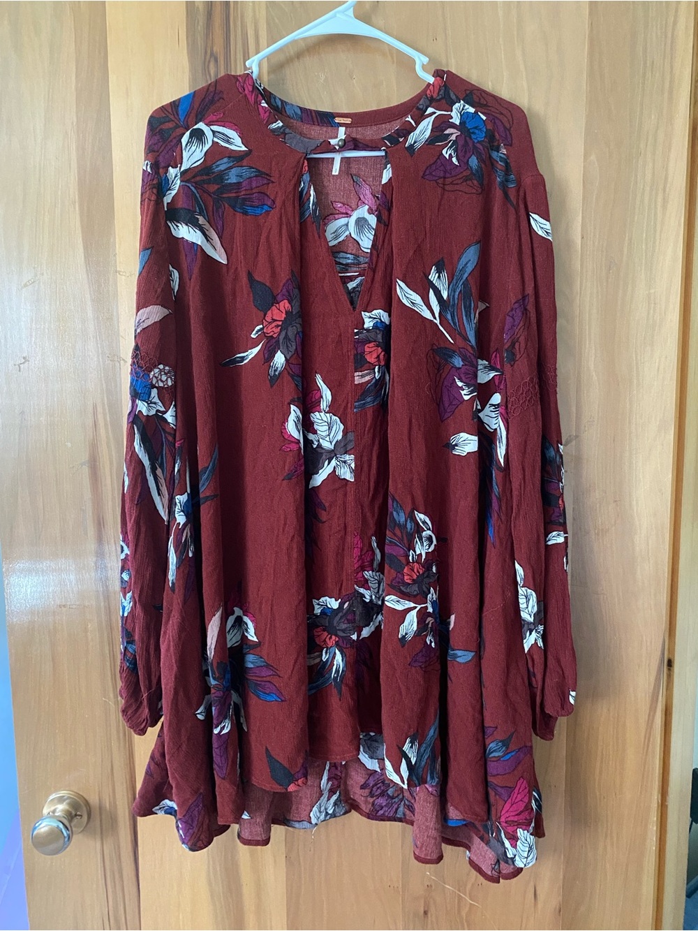 Free People Maroon Floral Button-Front Top